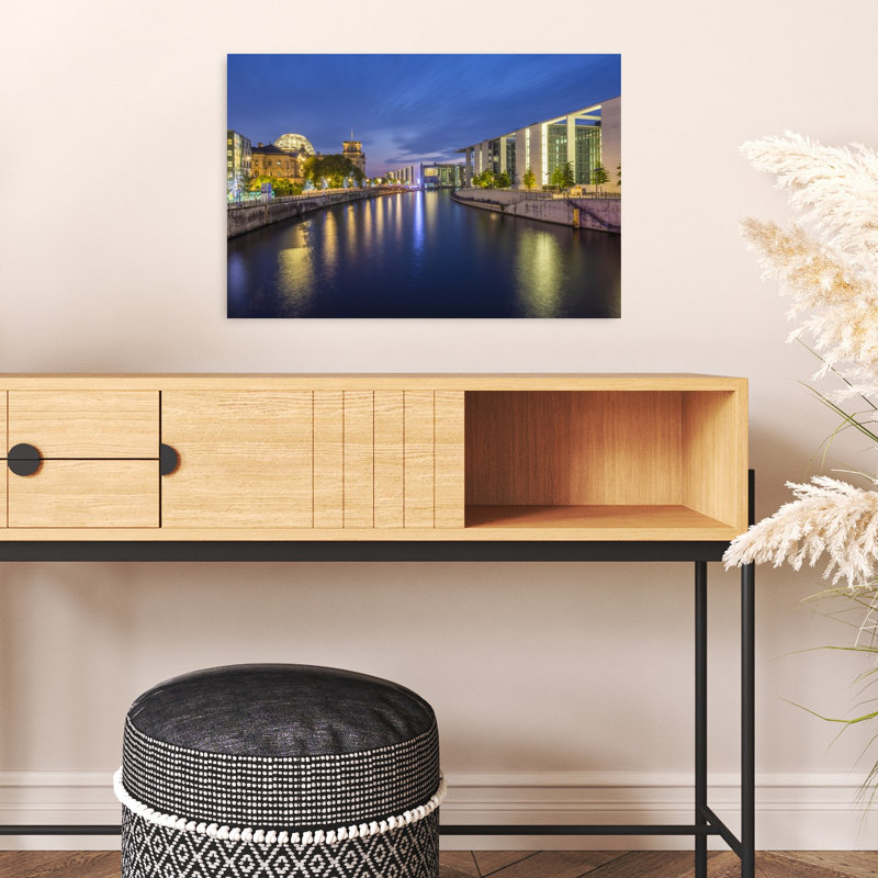 Berlin River Reflections Modern Abstract Architecture City Wall Art Print, 16" H x 24" W