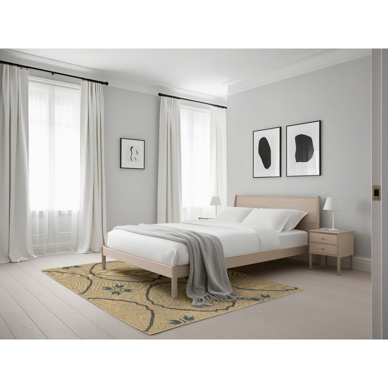 Tapis beige/bleu marine à motifs Wesneski, Rectangle 5 pi x 7 pi