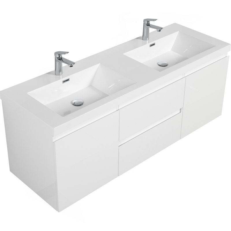 Space-Saving Wall-Mounted Bathroom Vanity With Double Sinks For Modern Bathrooms