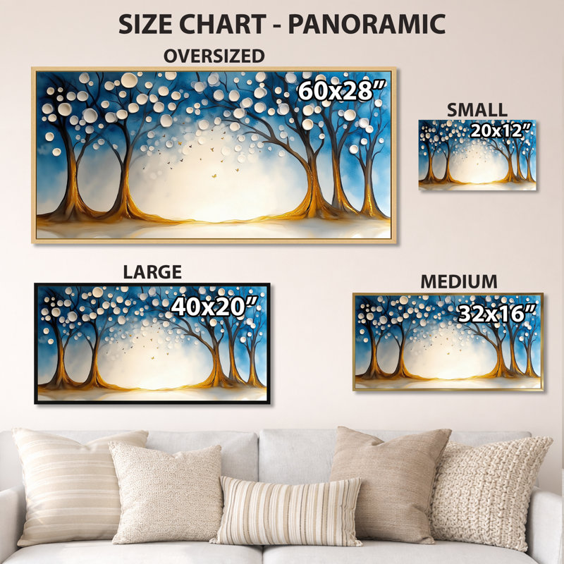 Bleu blanc, bleu et blanc, forêt enchantée - Moody, reproduction d'art encadrée sur toile sereine, Cadre flottant blanc