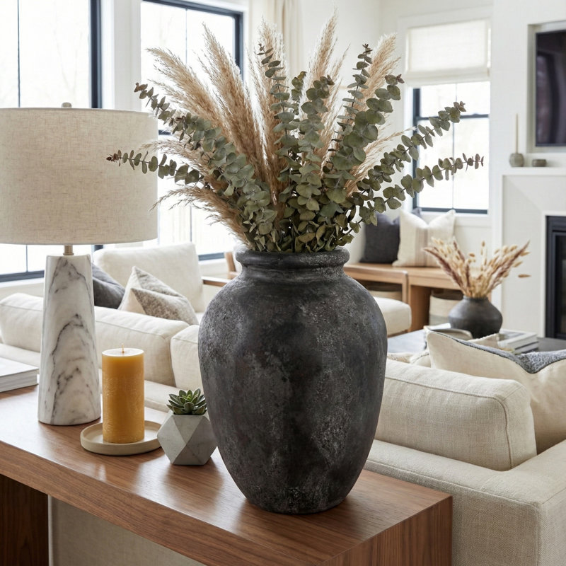 Vase en terre cuite Tiyler Modern, Noir