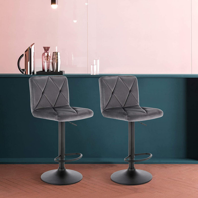 Latresha Swivel Upholstered Adjustable Height Counter Stool with Metal Frame, Dark Grey