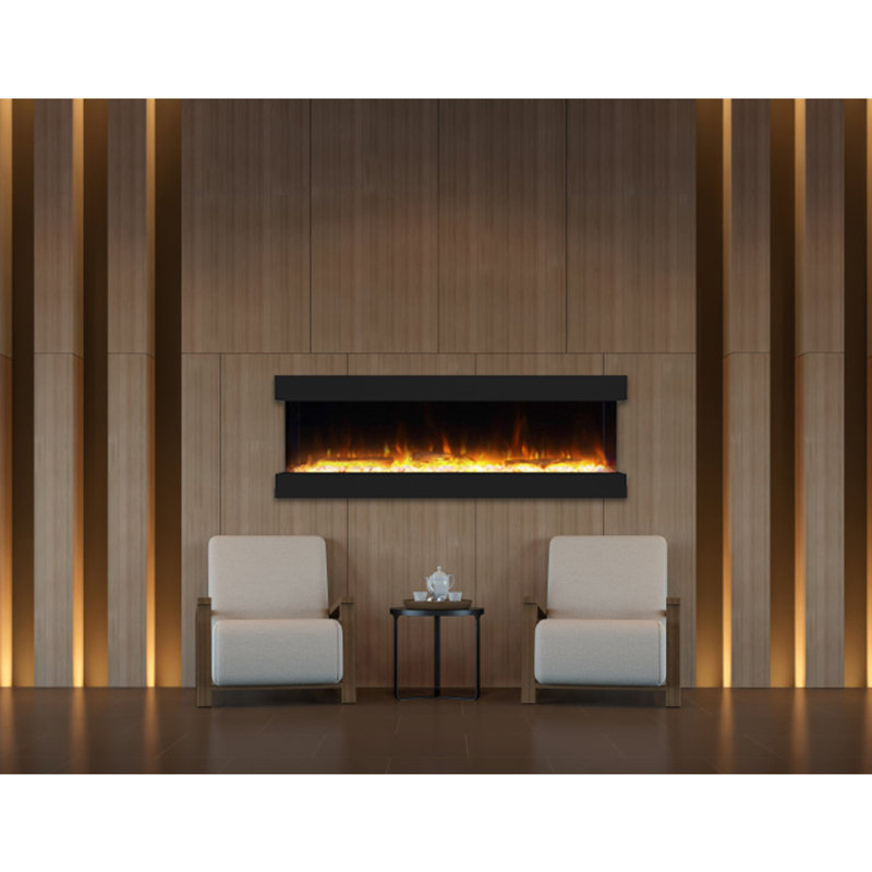 Kamara 3-Sided Electric Fireplace, Recessed and Wall Mounted Heater Fireplaces, Built-in Fireplace Decorations for Living Room with Overheating Protection, Remote, Log & Crystals, Black
