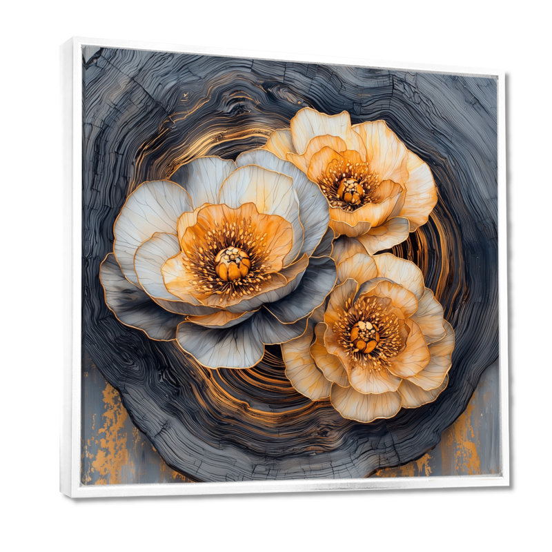 Fleurs d'automne lustrées sur Onyx Crystal River I - mamans, art mural, H 30 po x l 30 po, Impression encadrée flottante