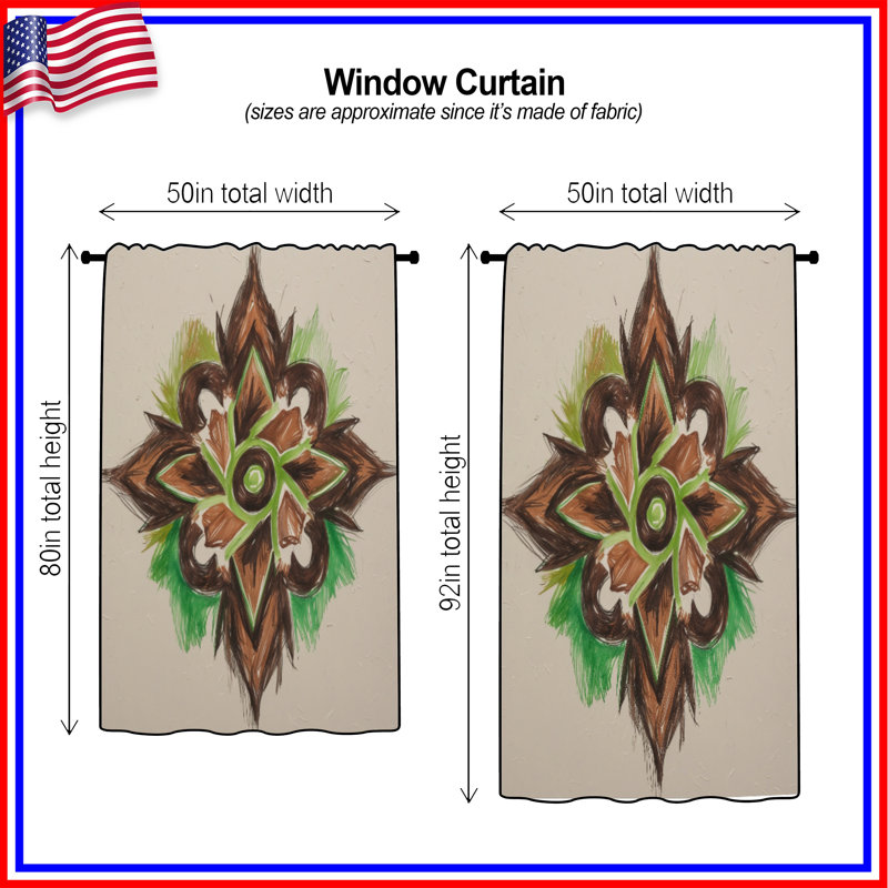 Rideaux de fenêtre mandala brun et vert, voilages et rideaux à motif mandala - 1 panneau, 50 po x 80 po - 1 panneau, Blockout