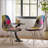 Patchwork Accent Chair Bohemian Style Fabric? Chair with Chromed Legs Geometric Pattern Chair, 18D x 21W x 32H, Set of 2