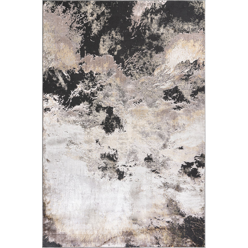Tapis à motif abstrait gris anthracite / gris foncé Lafi Collection, Rectangle 1 pi 9 po x 3 pi 2 po