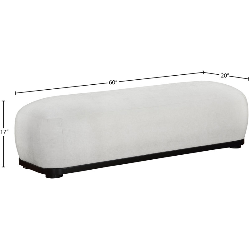 Banc en tissu Calum Chenille, Tissu chenille crème, Noir