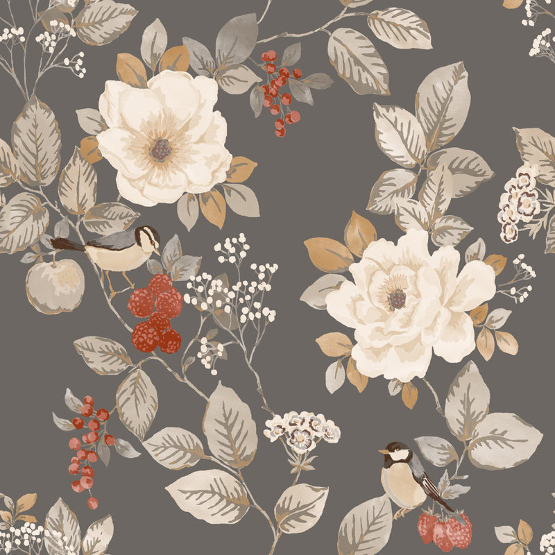 Papier peint floral Bramble, Gris anthracite