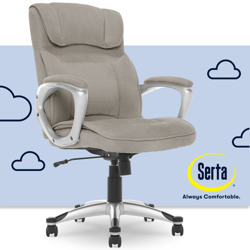Serta Hannah Executive Office Chair, Ergonomic Lumbar Support, Firm Seat Cushion, Deep Body Pillows, Gray, Velvet