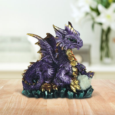 Jayli 4.75"H Purple Dragon Holding Egg Figurine