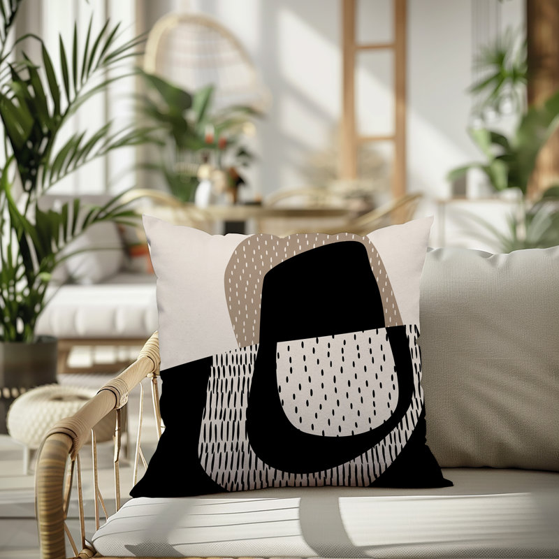 Coussin carré intérieur / extérieur pia, H 15 po x l 15 po, Beige / noir / blanc cassé