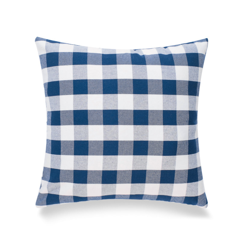 Oreiller réversible en coton Buffalo, Bleu / blanc, H 18 po x l 18 po, Pas de bourre