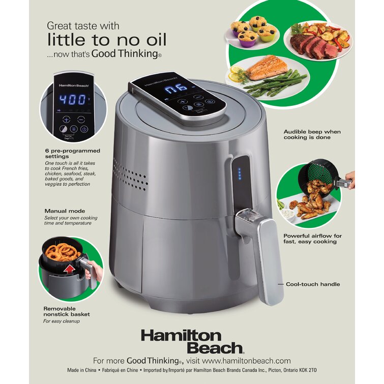 Hamilton Beach Air Fryer Oven 3.7 Quarts, Digital with 6  Presets, Easy to Clean Nonstick Basket, Black (35050): Home & Kitchen