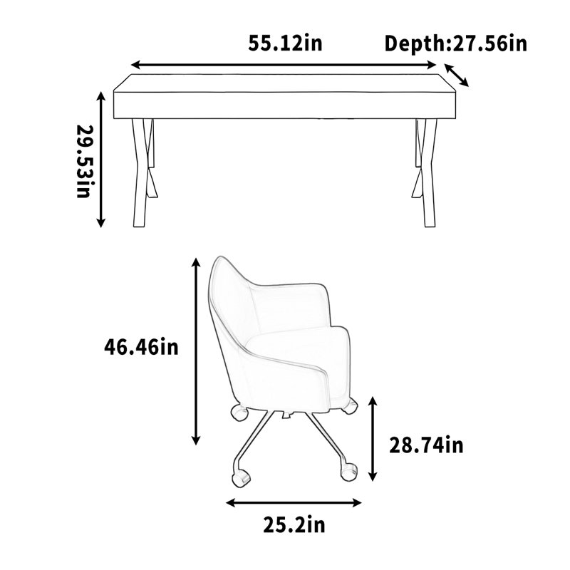 Bureau en bois massif, H 29,53 po x l 55,12 po x P 27,56 po