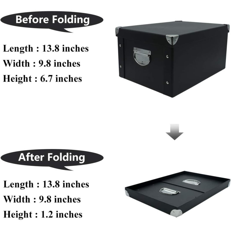Boîte de rangement pliable, boîte à souvenirs décorative avec couvercle et coins renforcés en métal, corbeille à dossiers en carton avec poignées, boîte-cadeau de rangement pour photos de jouets de bureau