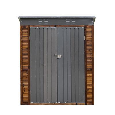 3*5ft Iron Integrated Shed - Practical & Stylish. Waterproof Cedarwood, Gray Iron Elements. Good Ventilation Natural . Construction, Simple Assembly. Suitable For Tools, Garden, Workshop, Storage.