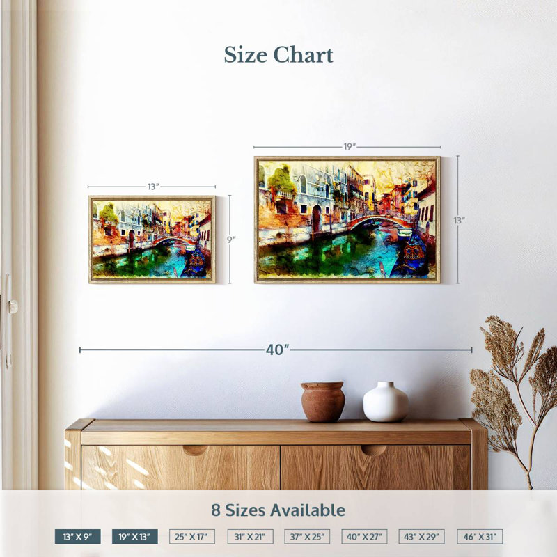 Memories Of Venice, 19" X 13", Floating Frame Natural Wood