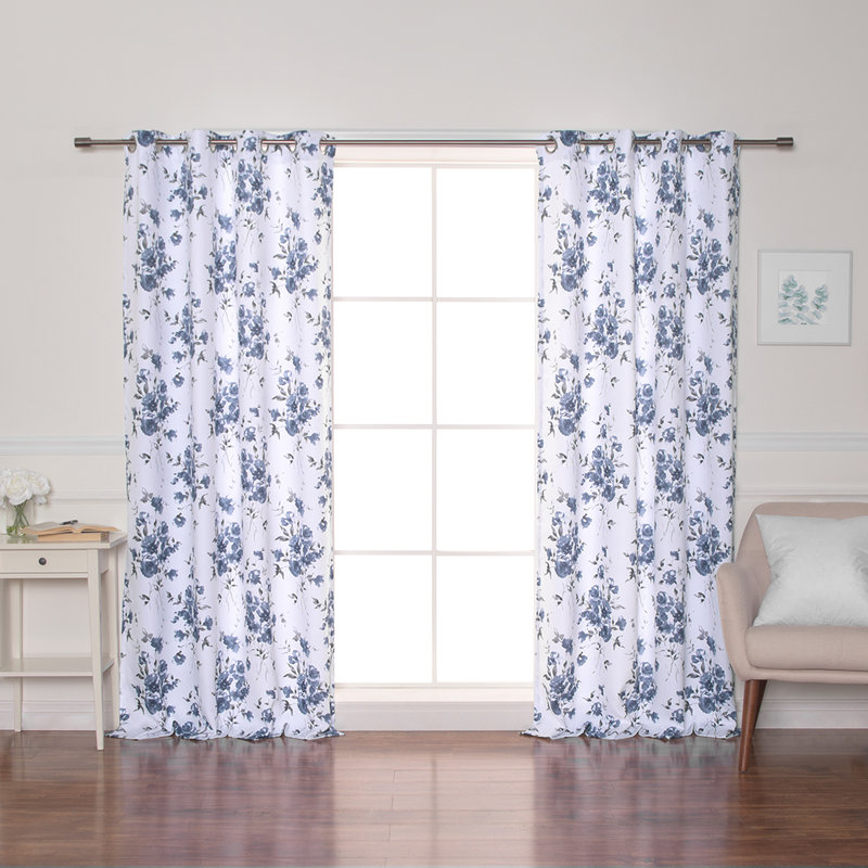Paire de rideaux semi-transparents avec œillets Bratu, Bleu marine