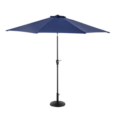 Outdoor 10' Round Blue Patio Vented Umbrella, Crank, Push Button Tilt