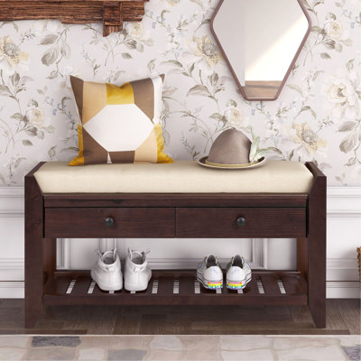 Range-chaussures avec siège rembourré et tiroirs, banc de rangement polyvalent pour hall d'entrée