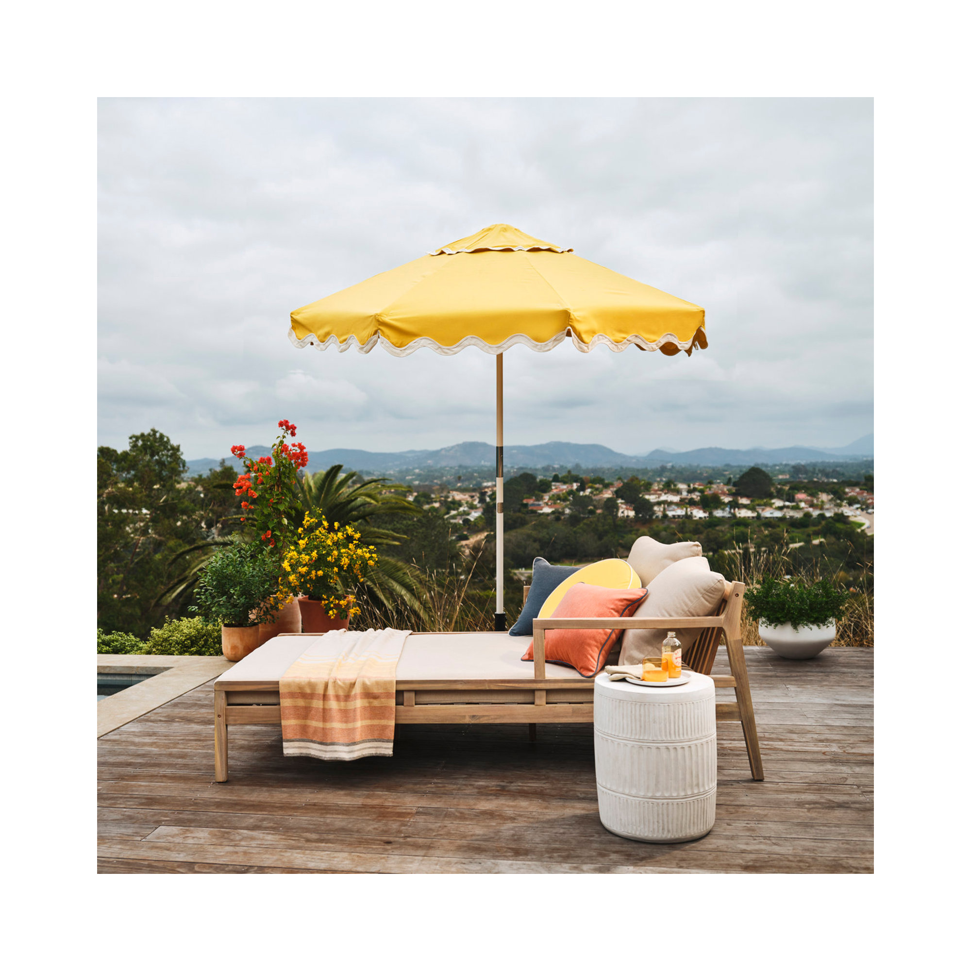 Amina Outdoor Solid Wood Acacia Double Chaise Lounger