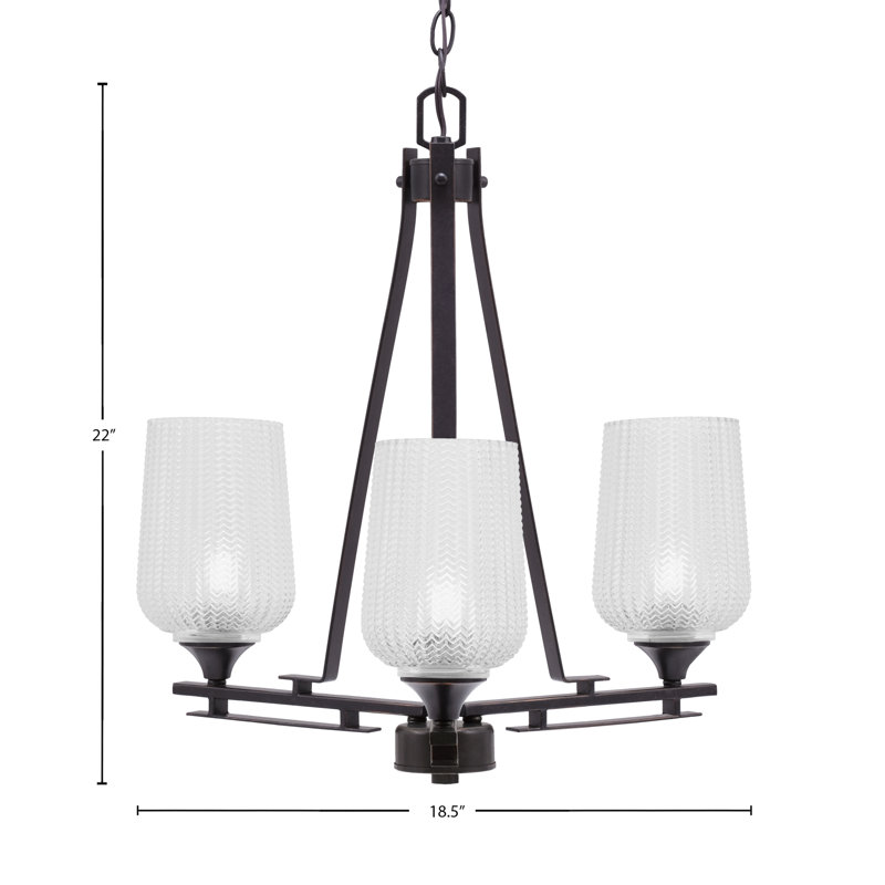 Lustre 3 lumières Uptowne illustré en finition granite foncé avec verre texturé transparent de 5 po