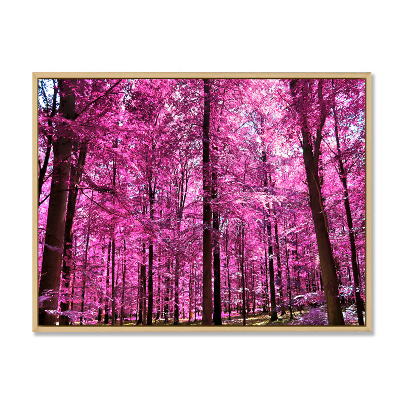 Rose et mauve, fantaisie, paysage de forêt - œuvre d'art traditionnelle sur toile, H 16 po x l 32 po x P 1 po