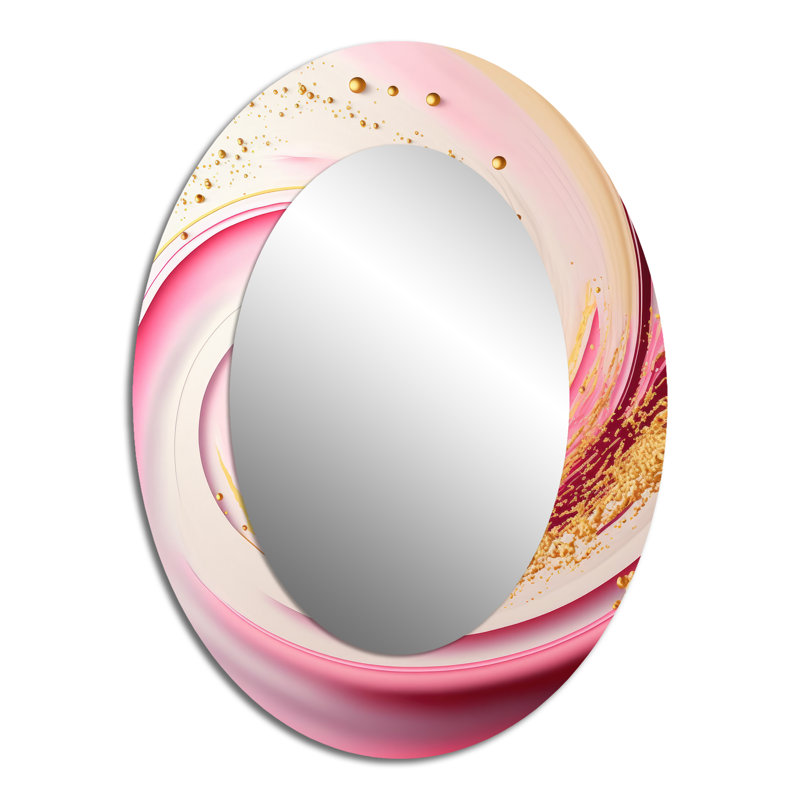 Pink And Gold Abstract Circles I - Pink Oval Wall Mirror Decor, 40" x 30"