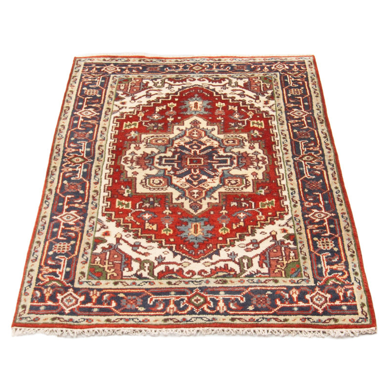 Tapis unique en laine noué à la main 4 pi 1 po x 5 pi 11 po nouvel âge Haldi - rouge / orange / beige