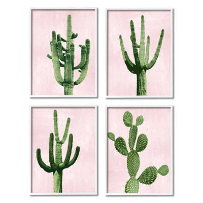 "Bold Pink Desert Cactus Plants Arid Plantation" par Mia Jensen - ensemble de 4 impressions sur toile flottante