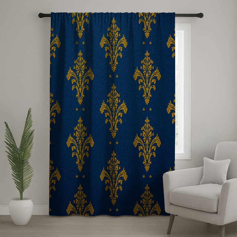 Gold Damask Pattern Window Curtains, Damask Sheer & Blockout Curtains - 1 Panel, 50" x 92" - 1 Panel, Sheer