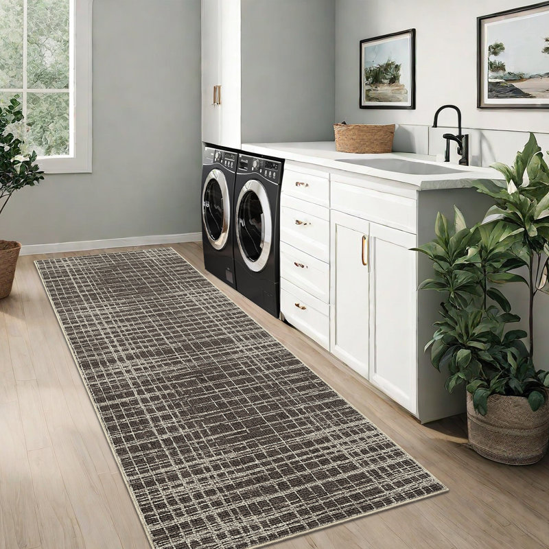 Plaid Machine Washable Rug with Rubber Backing Modern Non-Slip Carpet for Living Room, Bedroom, Dining Room, Office, Playroom, Nursery