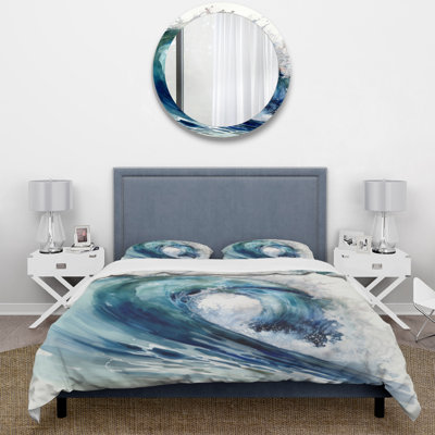 Ocean Wave Movement VI - Modern Beach Duvet Cover Set - Microfiber Polyester