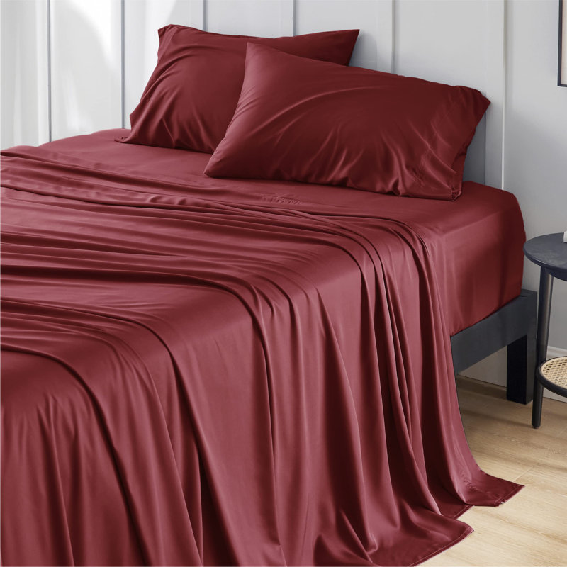 Essential Collection Cooling Rayon Derived from Bamboo Sheet Set, Queen Sheet Set with 2 Pillowcases, Burgundy