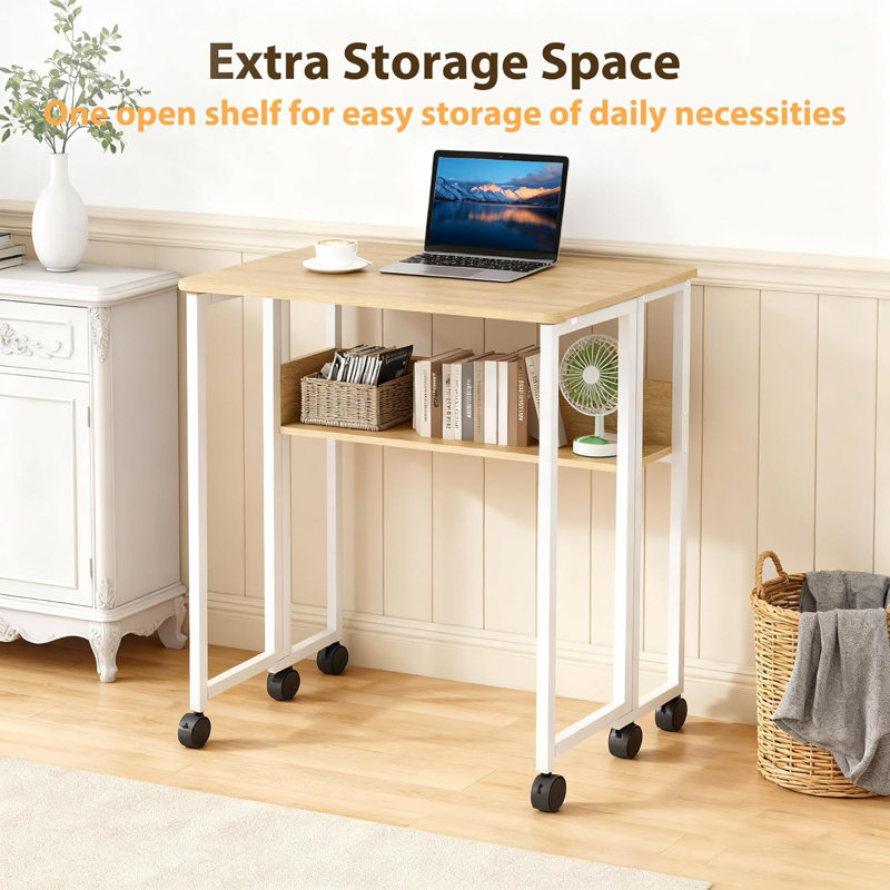 Solid Wood Computer Desk, Beige/White