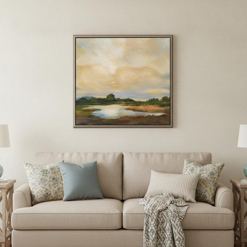 «Sunset Hues», reproduction d'art encadrée flottante argentée