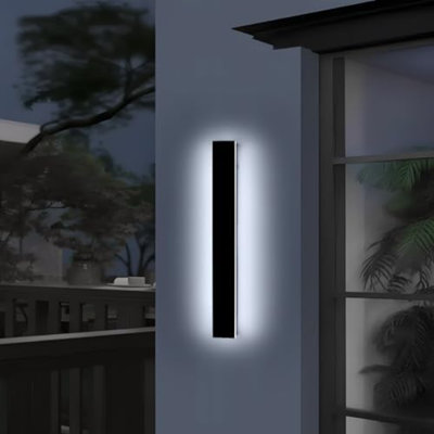 23.6inch Modern Outdoor Wall Light, Black Linear Long LED Wall Sconce, 6000K Cold White, 24W, IP65 Waterproof, Exterior Garage Lighting Fixture for Porch, Patio, Yard, House, Garden