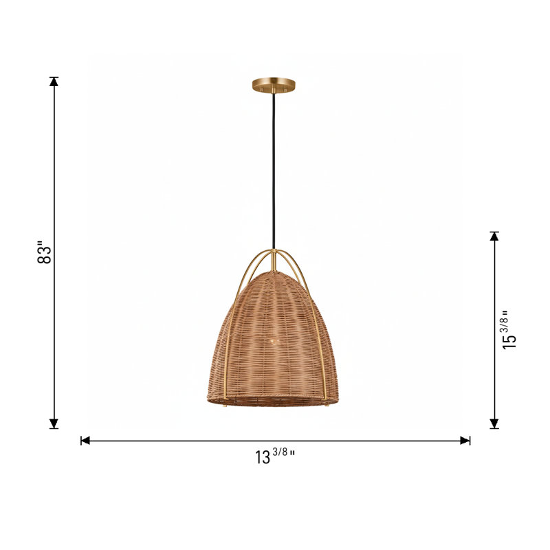 Norman 1 Light Dining Room Pendant With Ash Wicker Shade, 83" H x 13.375" W x 13.375" D, Bronze/Brown