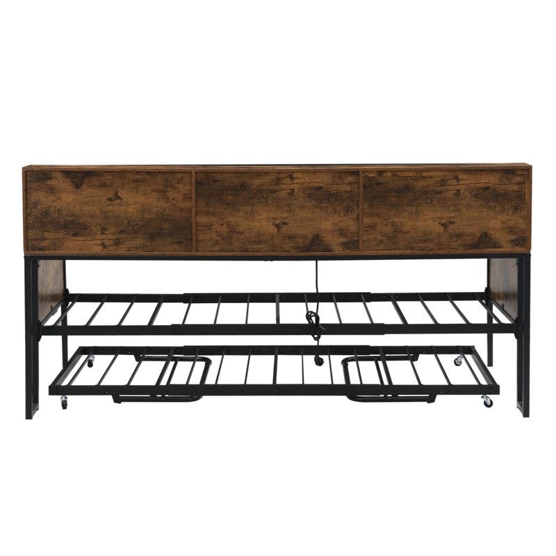 Pull Out 3-in-1 Convertible Sofa Bed With Storage And Sockets, Brown