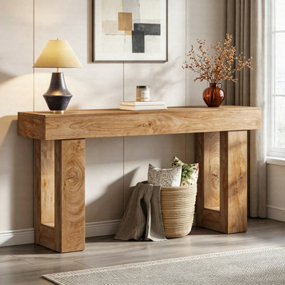 63" Wood Sofa Table, Chunky Console Table For Entryway, Rustic Farmhouse Hallway Accent Table