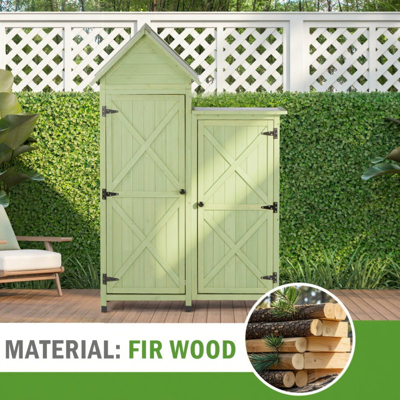 FTCBNet Solid Wood Outdoor Storage Shed - Waterproof Metal Roof & Wooden Vertical Design, Tall Garden Tool Cabinet with Multiple Shelves for Patio, Backyard, Lawn, Yard (22" x 46" x 67")