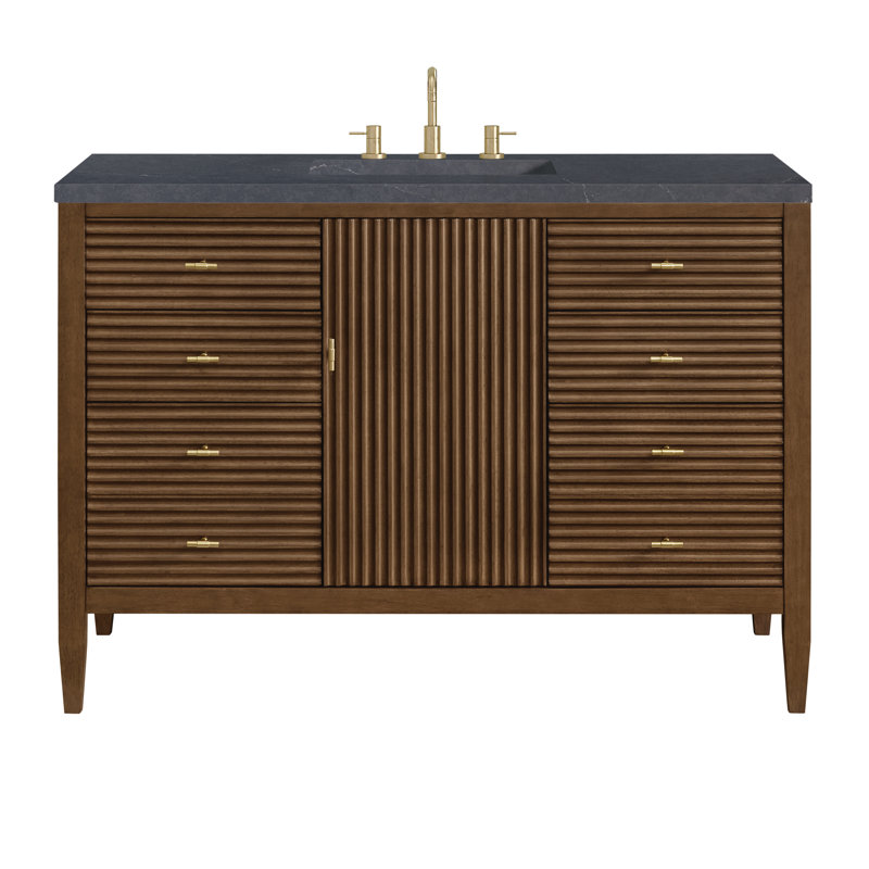 Myrrin 48'' W Single Vanity, Mid-Century Walnut, Charcoal Soapstone, 8" Widespread