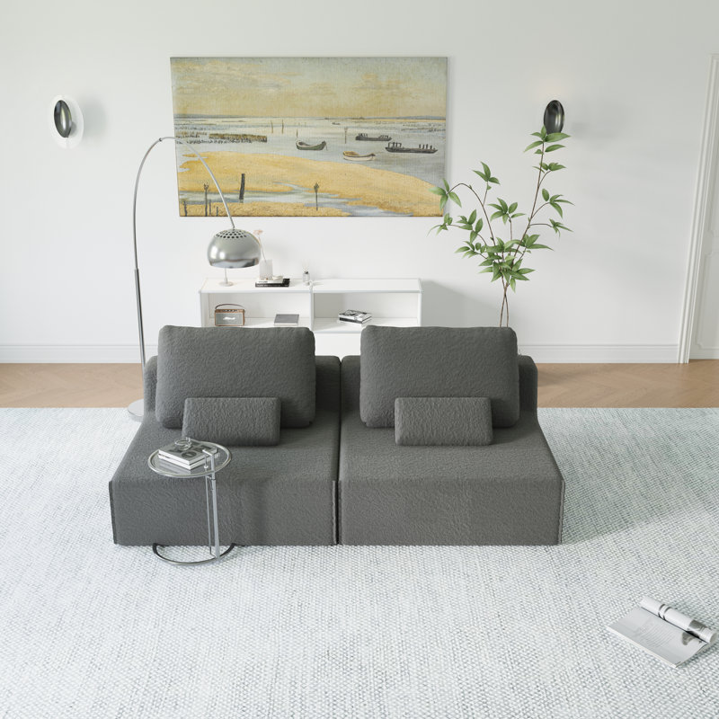 Huxley Upholstered Boneless Compression Sectional Sofa with Lumbar Pillows, Gray Fabric, 2
