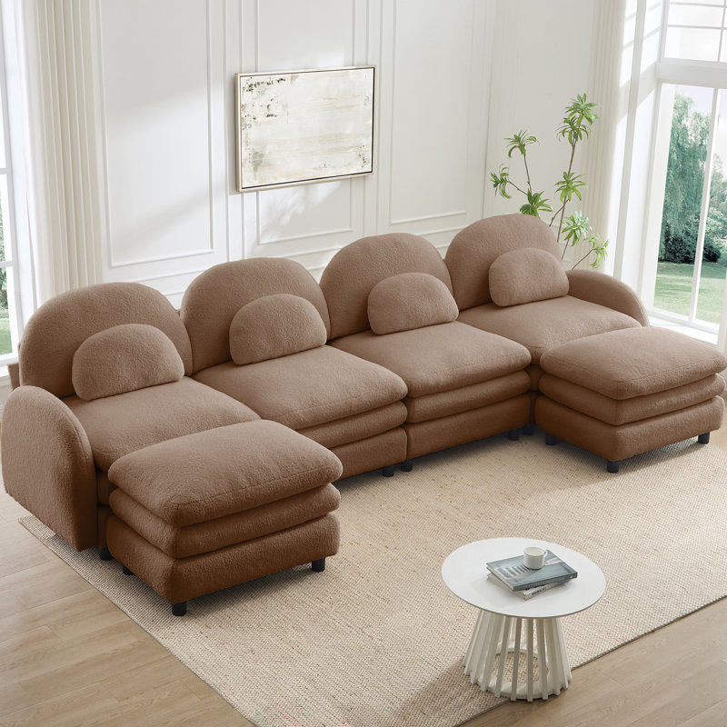 Canapé modulaire en polaire 4 places Teddy, 35.4" H x 129.1" W x 55.5" D, Chameau