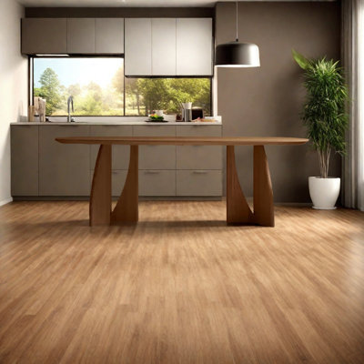 Triangle-shaped base supporting solid wood dining