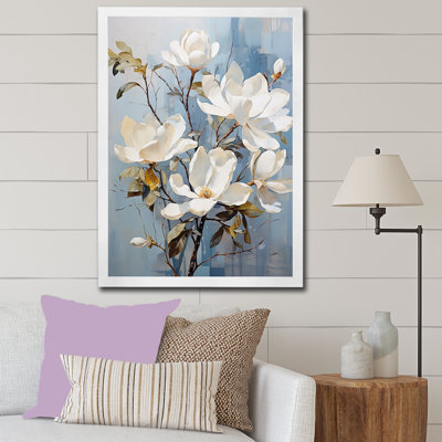 «Magnolias III» bleu et doré sur toile