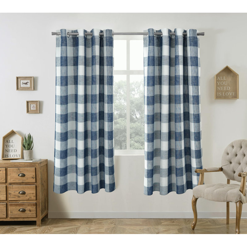 Adamantini Plaid Blackout Thermal Grommet Curtain Panels, 52" W x 63" L, Navy Blue