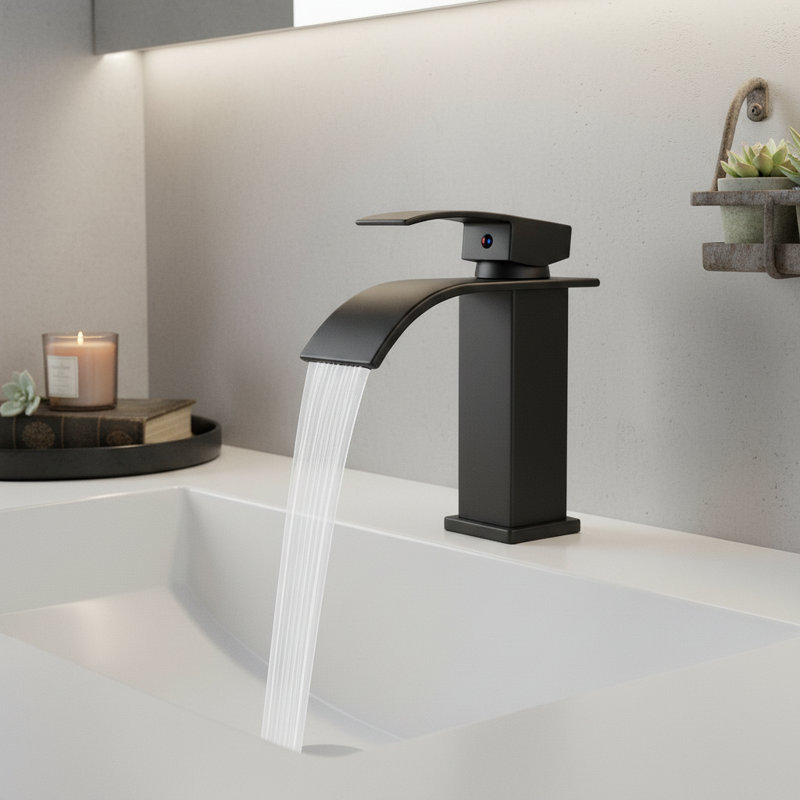 Modern Single-Handle Single Hole Bathroom Faucet (Set of 2), Matte Black