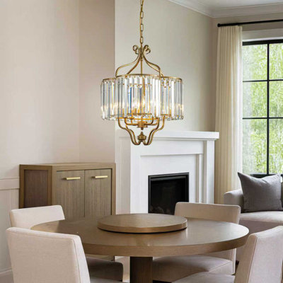 Miosotis 4-light 18'' Contemporary Glam Crystal Chandelier Matte Gold Elegant French Style Dining Room & Living Room Hanging Light